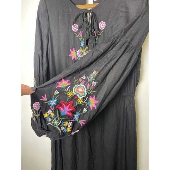 Old Navy Dark Floral Embroidered Midi Dress Sz S Baloon Sleeve Fairy Whimsical - Picture 6 of 15